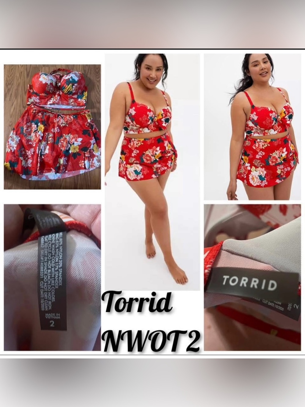 torrid Red Floral Underwire Bralette & Skirt Sleep Set